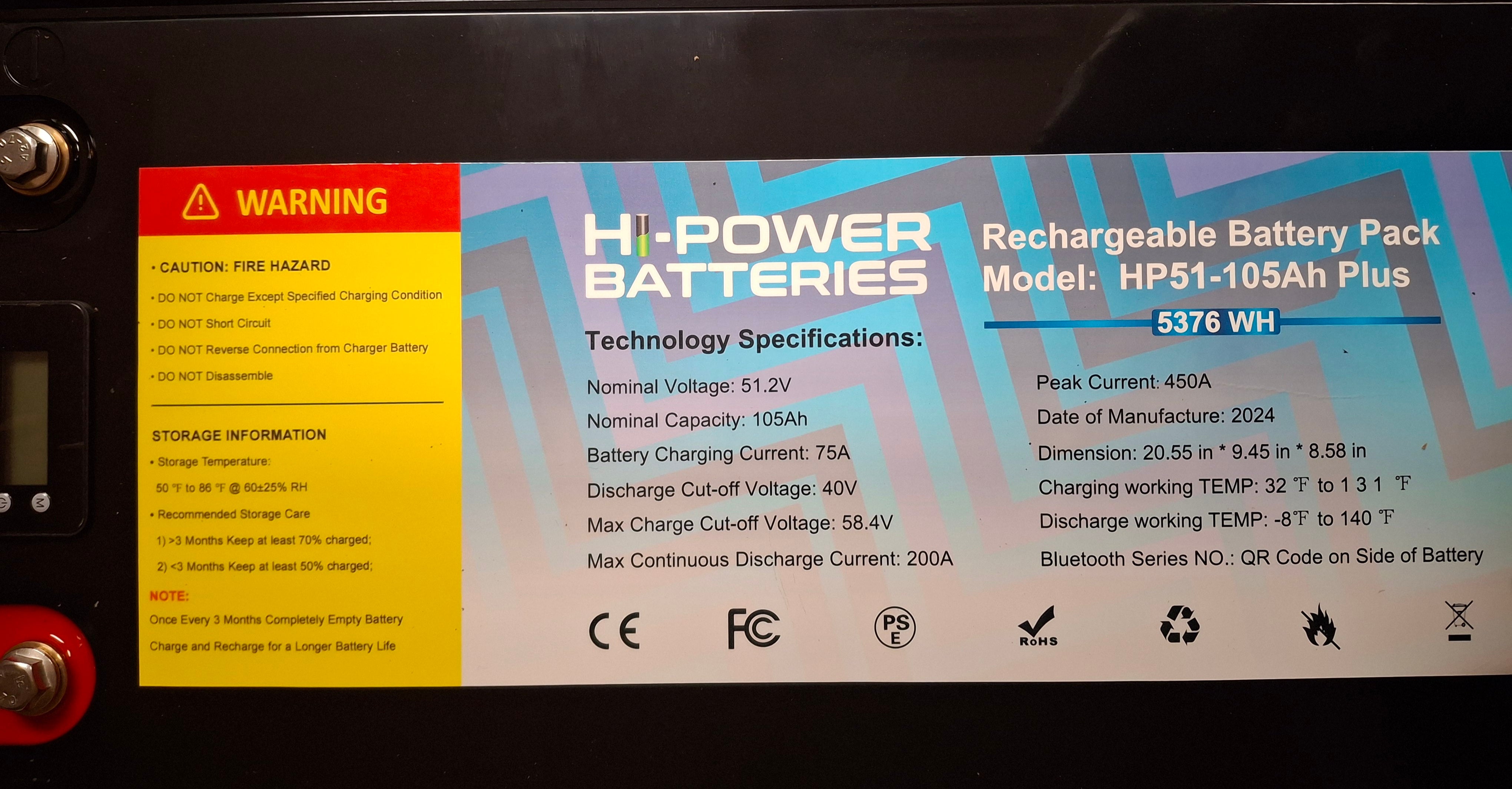 48v 105ah Lifepo4 no charger